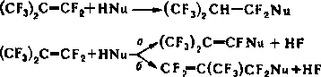 Электрофильные соединения реагируют с фторолефинами значительно труднее, чем с их углеводородными аналогами. Однако фторолефины присоединяют галогены, смешанные галогены, серный ангидрид и др. сильные электрофильные реагенты. Перфторолефины легко вступают в радикальные реакции, например