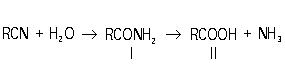 Реакцию можно остановить на стадии образования амида карбоновой кислоты (I). Обратная реакция, т. е. отщепление воды от амида или аммониевой соли карбоновой кислоты — один из основных способов получения Н.; другой способ — взаимодействие галогеналкилов с цианидом калия KCN.