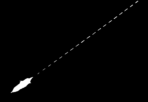 Рис. 2. Фотография яркого метеора со вспышкой, полученная 14 августа 1964 в Душанбе с помощью неподвижной фотокамеры с обтюратором; видны следы звёзд.