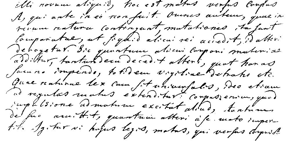 Страница из письма М. В. Ломоносова к Л. Эйлеру от 5 июня 1748 с формулировкой на латинском языке всеобщего принципа сохранения материи и движения.