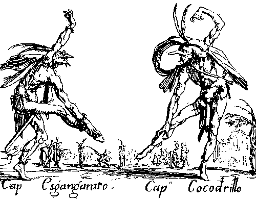 Ж. Калло. «Эсгангарато и Кокодрилло». Из серии «Балли ди Сфессания» («Танцы беззадых», 1622).