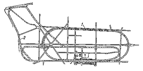 Схема автодрома Монца: 1 — трек; 2 — дорожный маршрут.