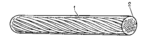 Рис. 1а. Схематическое изображение многожильного сверхпроводящего провода: комбинированный скрученный проводник (1 — сверхпроводящие нити, 2 — матрица).