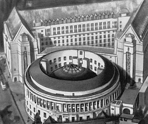 Манчестер. Новый корпус ратуши (1938) и ротонда центральной библиотеки (1930—1934). Архитектор В. Харрис.