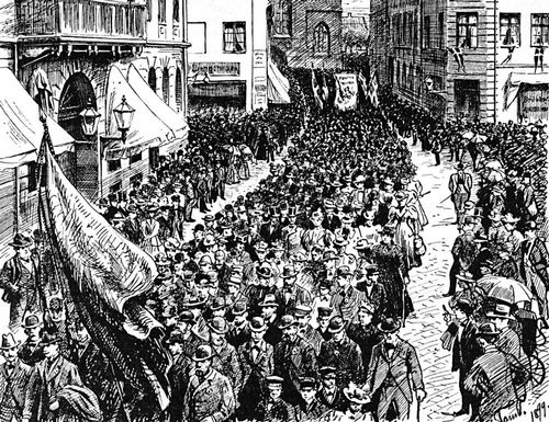 Одна из первых первомайских демонстраций датских трудящихся. Орхус. 1899. Рис. Т. Петерсена. 1899.