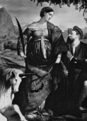 А. Моретто. «Св. Юстина с донатором». Около 1530—35. Художественно-исторический музей. Вена.