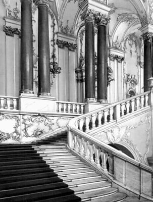 Зимний дворец. 1754—62. Архитектор В. В. Растрелли. Иорданская лестница.