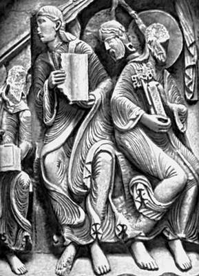 Франция. Изобразительное искусство 1 в. до н. э.—17 в. Деталь тимпана западного портала церкви Ла- Мадлен в Везле (Бургундия). Камень. Ок. 1130—38.