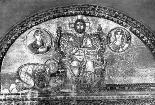 «Император Лев VI перед Христом». Мозаика храма св. Софии в Константинополе. Между 886—912.