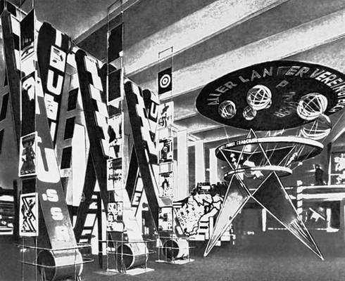 Л. М. Лисинский. Оформление вводного зала советского павильона на международной выставке «Пресса» в Кёльне. 1928.