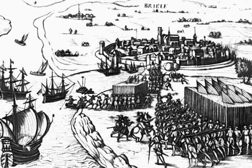 Взятие Брила морскими гёзами в 1572. Гравюра 16 в.