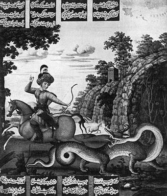 Мохаммед Заман. «Бахрам Гур и дракон». 1675—76. Британский музей. Лондон.
