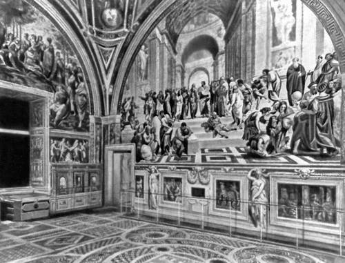 Рафаэль. Фрески «Парнас» и «Афинская школа» в Станца делла Сеньятура в Ватикане. 1509—11.