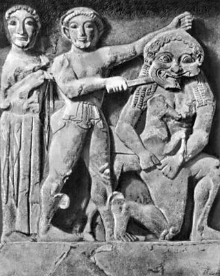 «Персей, убивающий Медузу». Метопа храма «С» в Селинунте. 3-я четв. 6 в. до н. э. Национальный музей. Палермо.