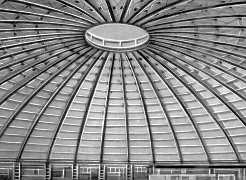 Современная деревянная архитектура. Крытый стадион с куполом из клеёных рёбер в Ньюкасле-апон-Тайн (Англия). 1950—60-е гг.