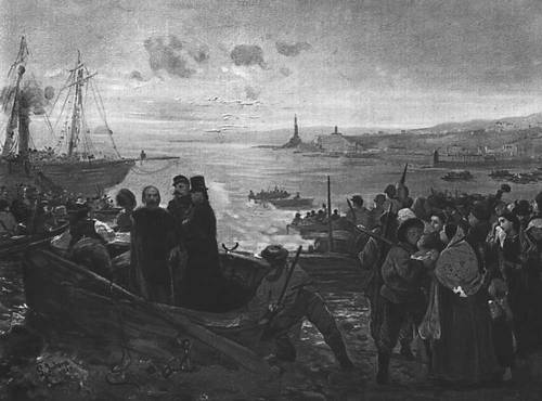 Посадка на корабли «Тысячи» Гарибальди в Куарто, близ Генуи. Картина художника П. Тетара ван Элвена. Палаццо Муничипале. Генуя.