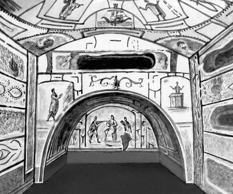Одно из помещений катакомб Петра и Марцеллина в Риме. 3 в. н. э. Так называемая «Крипта мадонны».