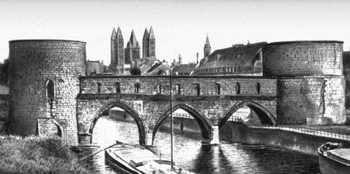 Укреплённый мост Пон-де-Тру в Турне. 1329 (башни — около 1250 и 1302—04).