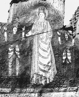 «Три отрока в печи огненной». Фреска храма в Фаросе. 8—11 вв.