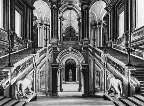 Л. Ванвителли. Палаццо Реале в Казерте (близ Неаполя). Начато в 1752. Парадная лестница.