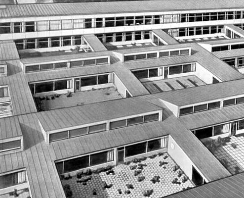Учебные здания. Школьный комплекс в Гентофте (Дания). 1956. Архитектор А. Якобсен.