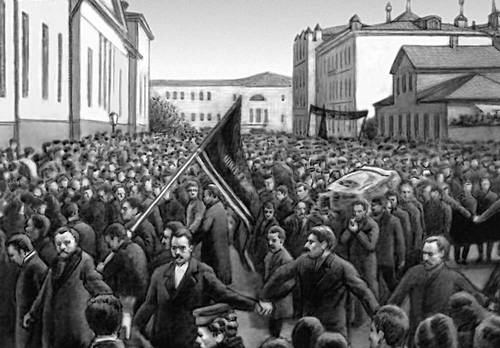 Демонстрация в Москве в связи с похоронами Н. Э. Баумана. 20 октября 1905.