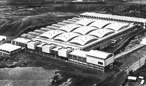 Завод резиновых изделий в Бринмаре (Англия, Южный Уэльс). Главный производственный корпус. 1945—51 гг. Архитекторы О. Аруп, Р. Дженкинс.