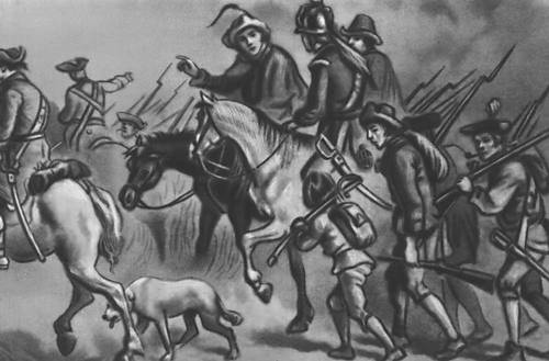 Выступление фермеров против англичан в начале Войны за независимость в Сев. Америке 1775—83. Рисунок 18 в.