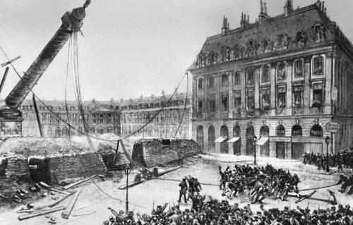 Разрушение Вандомской колонны 16 мая 1871. Гравюра 19 в.