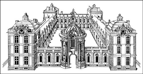 Жак I Андруэ Дюсерсо. Замок-дворец Вернёй-сюр-Уаз (с офорта из цикла «Прекраснейшие здания Франции», т. 1, 1576).
