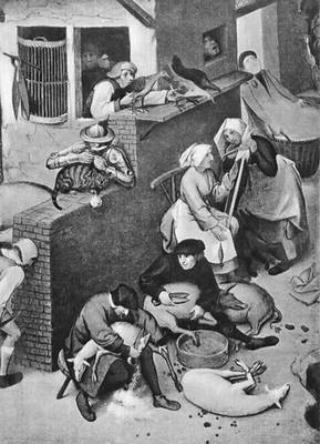 П. Брейгель. «Фламандские пословицы» (фрагмент). 1559. Картинная галерея. Берлин-Далем.