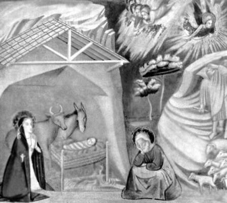 Феррер Басса. «Поклонение пастухов». Фреска в капелле Сан-Мигель монастыря Педральбес в Барселоне. 1346.