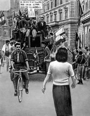 На одной из улиц Рима в день падения фашистской диктатуры. 25 июля 1943.