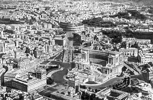 Рим (Италия). Вид части города (на втором плане — Колизей).