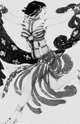 Л. С. Бакст. «Вакханка». Эскиз костюма к балету Н. Н. Черепнина «Нарцисс». Акварель, тушь. 1911.