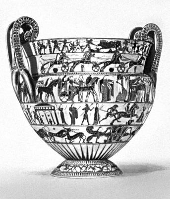 Мастер Эрготим. Так наз. ваза Франсуа, расписанная Клитием. 2-я четв. 6 в. до н. э. Археологический музей. Флоренция.
