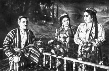 Сцена из спектакля «Саодат» С. Саидмурадова и М. Рабиева. Таджикский театр им. А. Лахути. 1948.