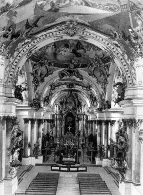 И. М. Фишер (архитектор), И. М. Фейхтмайр II (автор стукового декора). Паломническая церковь в Цвифальтене (ФРГ). 1741—65.