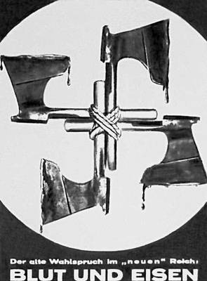 Джон Хартфилд (Германия). Антифашистский плакат «Кровь и железо». 1934.