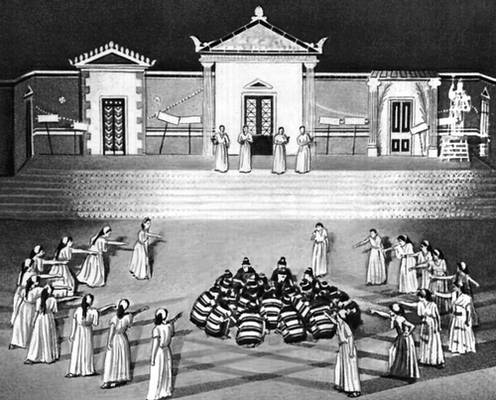 Сцена из спектакля «Лисистрата» Аристофана. Греческий национальный театр. Афины. 1957.