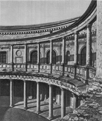 Альгамбра. Дворец Карла V. Начат в 1526. Архитектор П. Мачука. Галерея круглого двора.