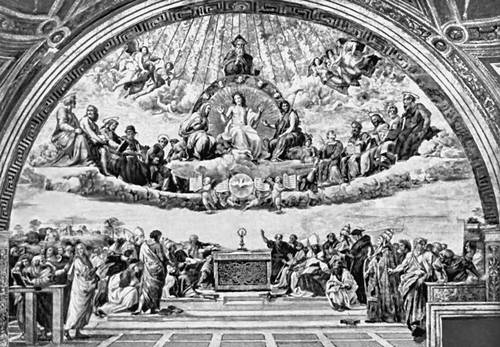 Рафаэль. «Диспута». («Спор о причастии»). 1509—11. Станца делла Сеньятура. Ватикан.