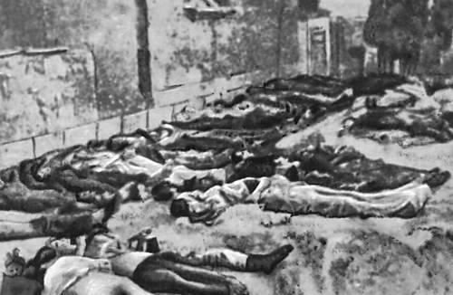 Греция в период борьбы с фашистскими оккупантами. Жертвы голода на улицах Афин.