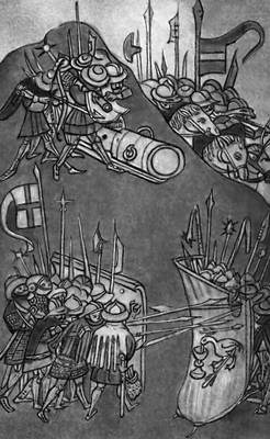 Бой гуситов с крестоносцами. Рисунок около 1450.