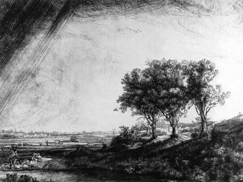 Рембрандт. «Три дерева». Офорт. 1643.