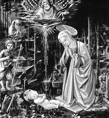Фра Филиппо Липпи. «Поклонение младенцу». Конец 1450-х — нач. 1460-х гг. Картинная галерея. Берлин-Далем.