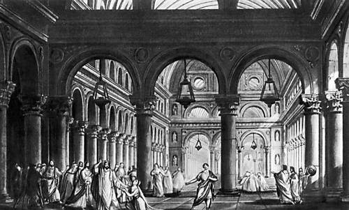 Сцена из оперы «Норма» В. Беллини. Театр «Ла Скала». 1832.