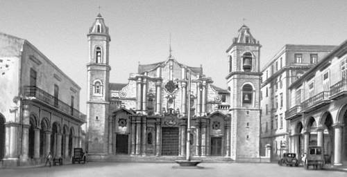 Площадь Пласа де ла Катедраль в Гаване. В центре — собор (1748—77); по сторонам площади — особняки знати 18 в.