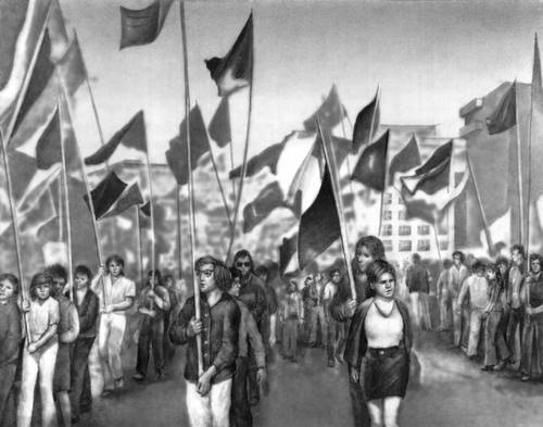 Манифестация комсомольцев в поддержку правительства Народного единства. Сантьяго. Август 1973.