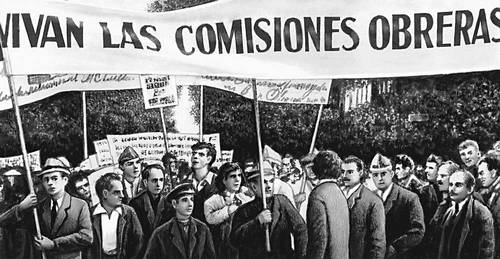 Демонстрация протеста против ареста властями руководителей рабочих комиссий Мадрида. 1968.